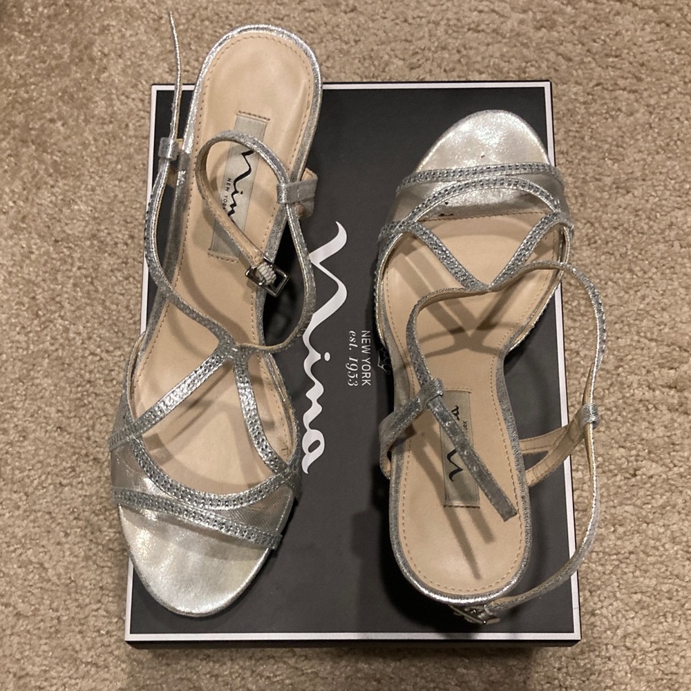 Nina Metallic Silver Strappy Sandals